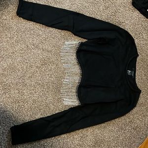 Black, Crop Top, Diamond Frill